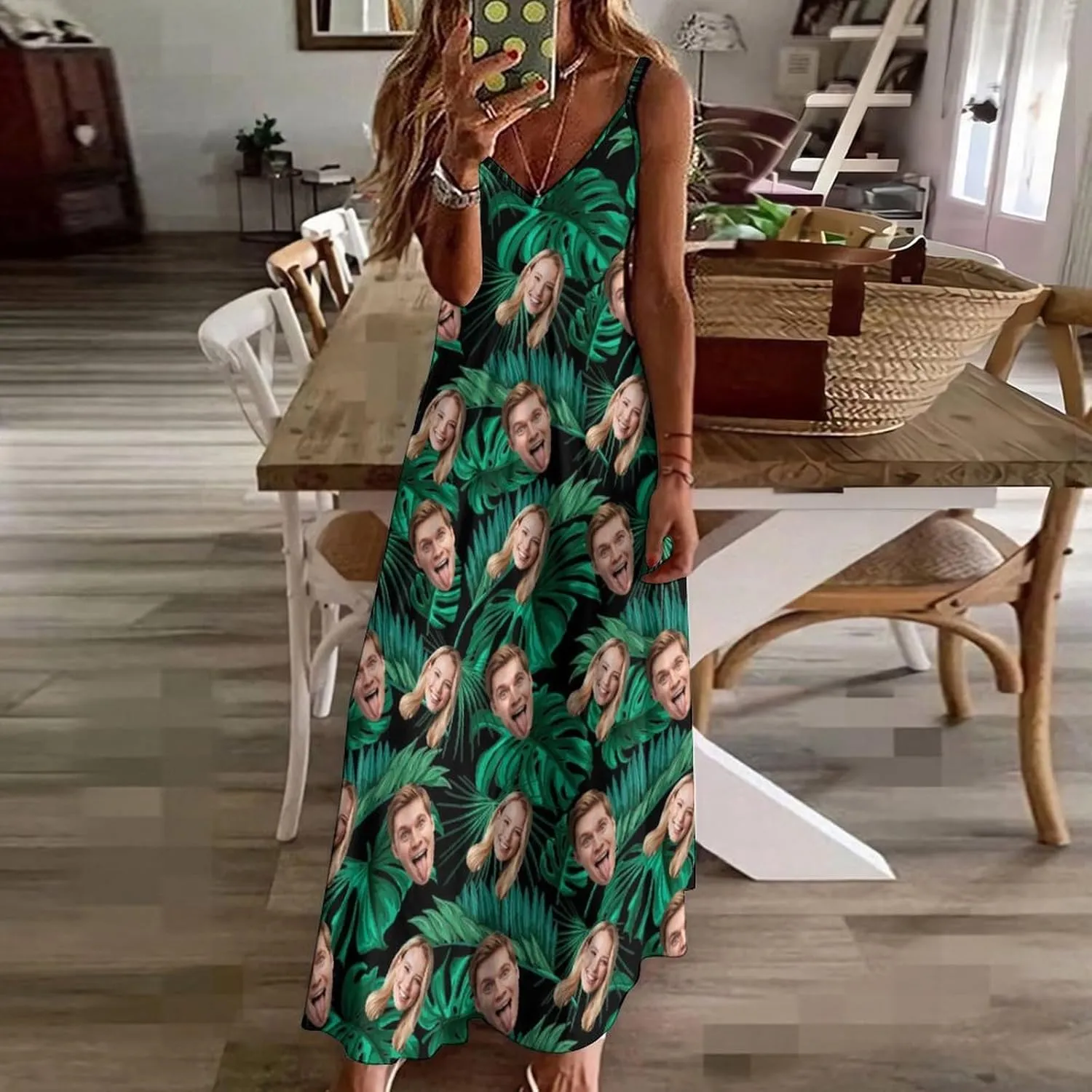 Custom Face Dress for Women Personalized Photo Dresses Sexy V-Neck Suspenders Skirts Girlfriend Wife Gifts