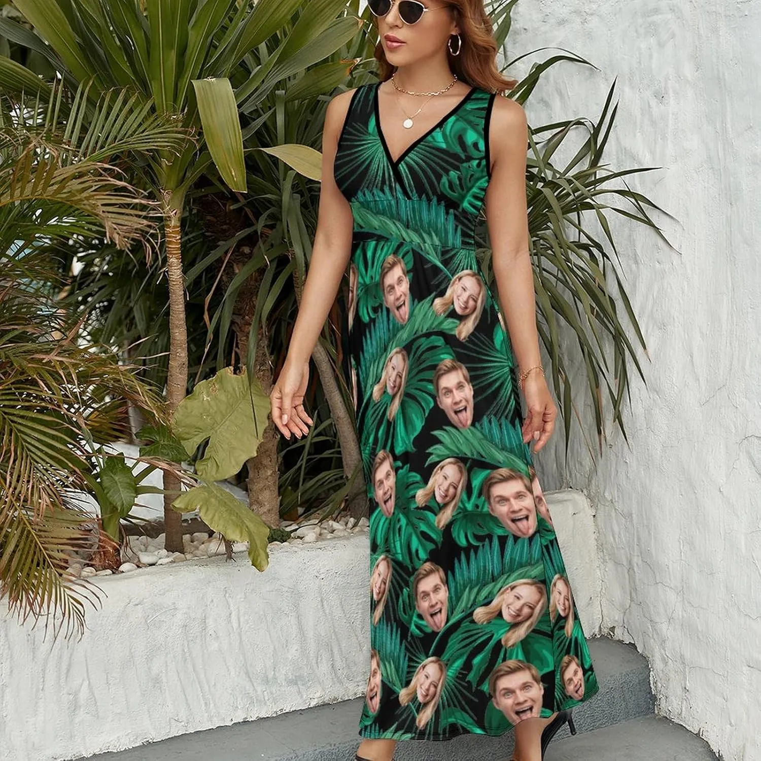 Custom Face Dress for Women Personalized Photo Dresses Sexy V-Neck Suspenders Skirts Girlfriend Wife Gifts