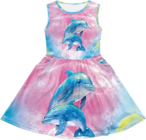 Cute Floral Sundress for Girls Comfy Soft Swing Loose Fit Sleeveless Summer Dress with Pockets