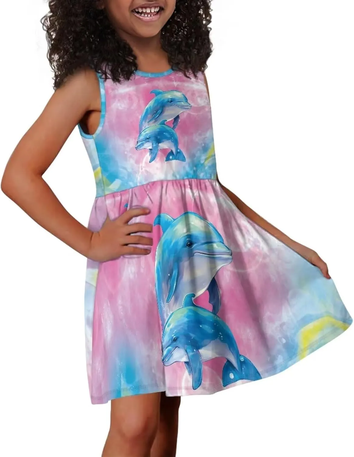 Cute Floral Sundress for Girls Comfy Soft Swing Loose Fit Sleeveless Summer Dress with Pockets