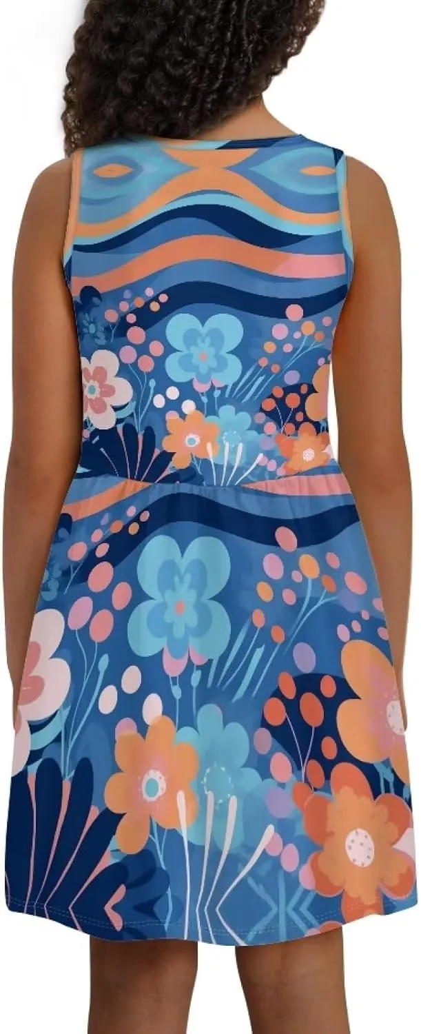 Cute Floral Sundress for Girls Comfy Soft Swing Loose Fit Sleeveless Summer Dress with Pockets