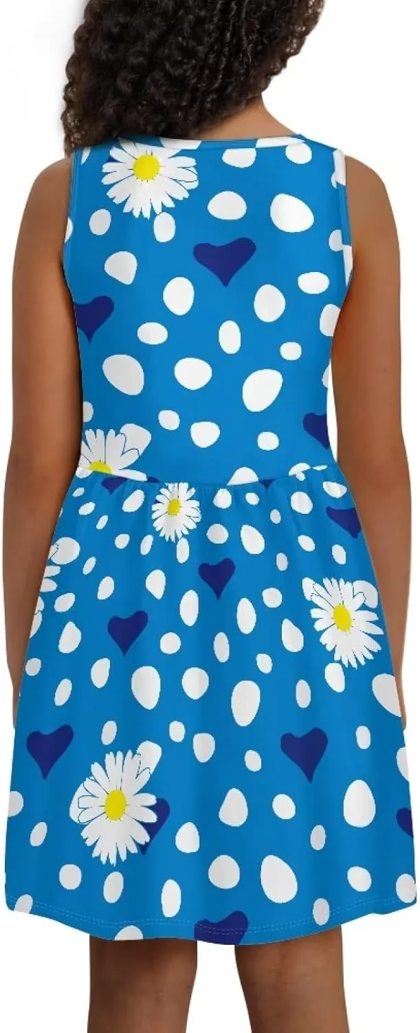 Cute Floral Sundress for Girls Comfy Soft Swing Loose Fit Sleeveless Summer Dress with Pockets