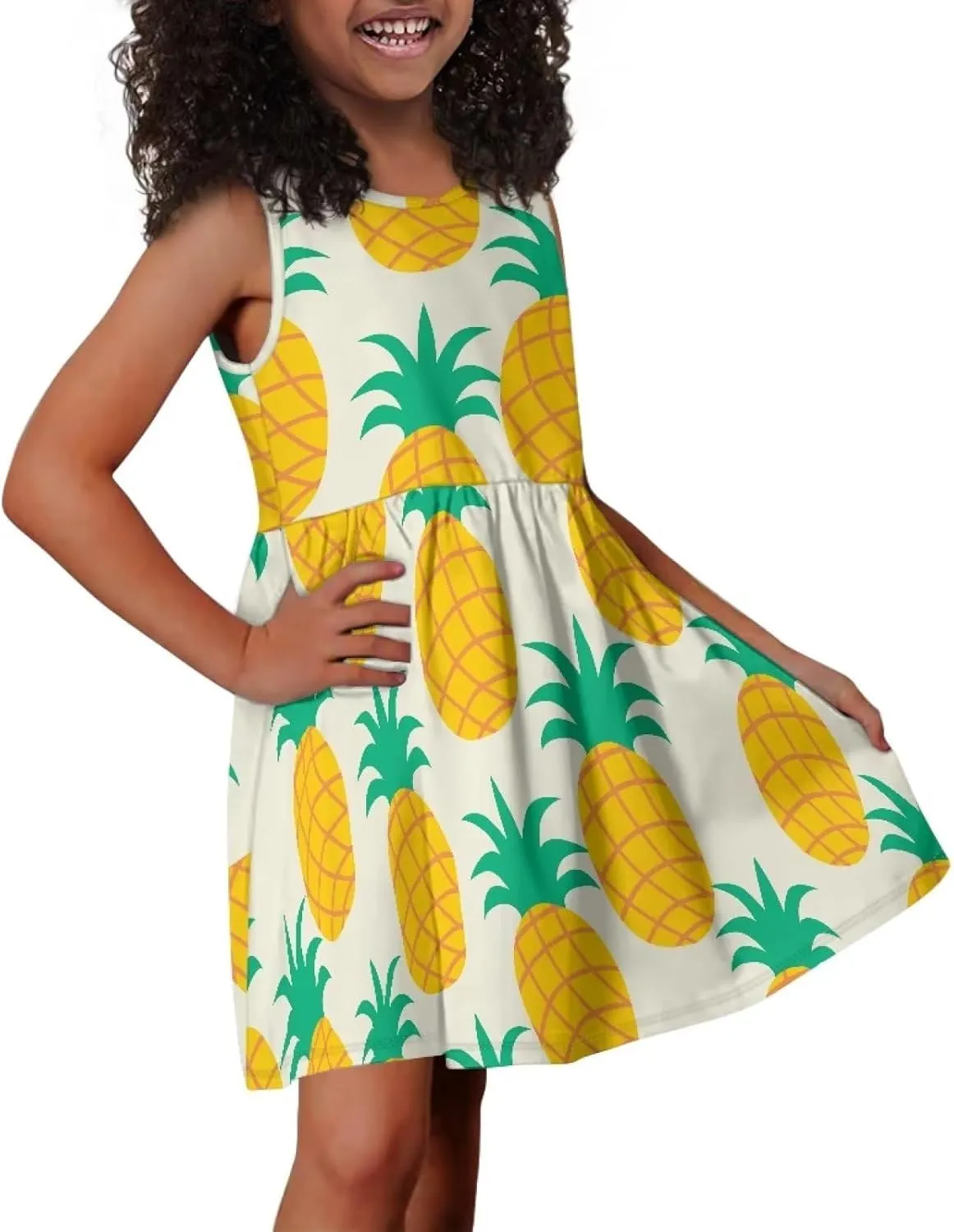 Cute Floral Sundress for Girls Comfy Soft Swing Loose Fit Sleeveless Summer Dress with Pockets