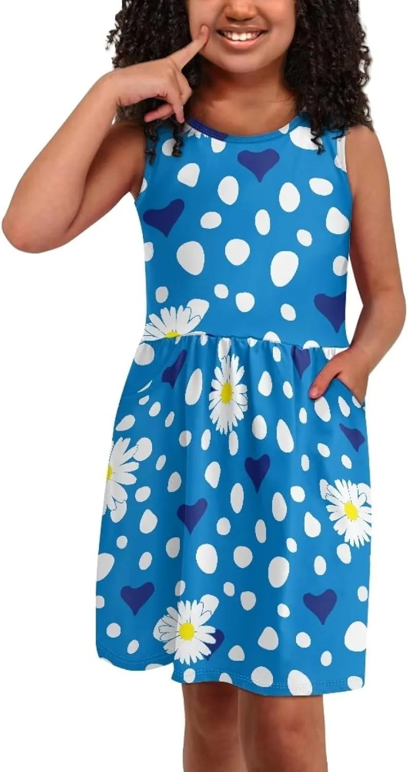 Cute Floral Sundress for Girls Comfy Soft Swing Loose Fit Sleeveless Summer Dress with Pockets