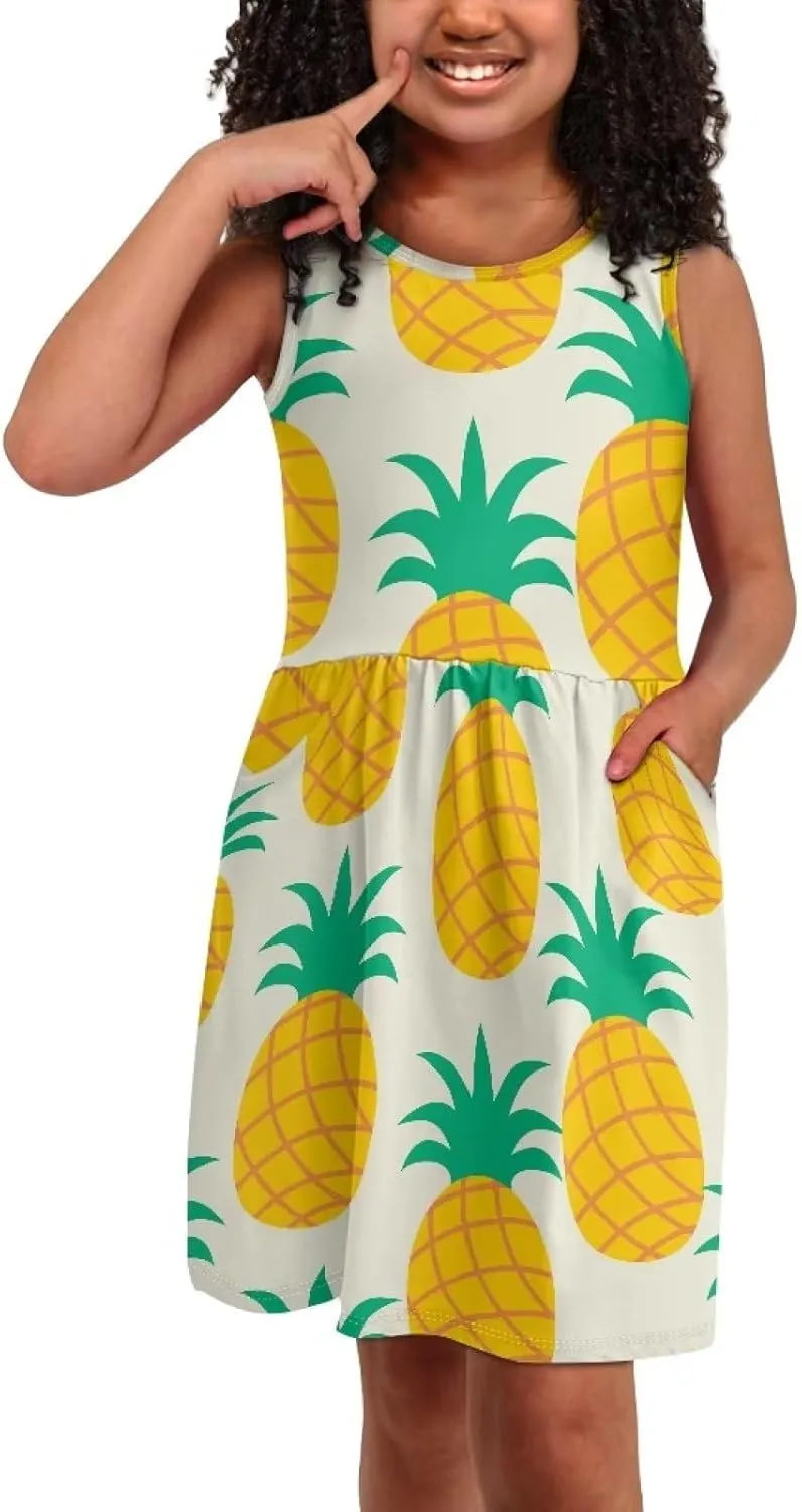 Cute Floral Sundress for Girls Comfy Soft Swing Loose Fit Sleeveless Summer Dress with Pockets