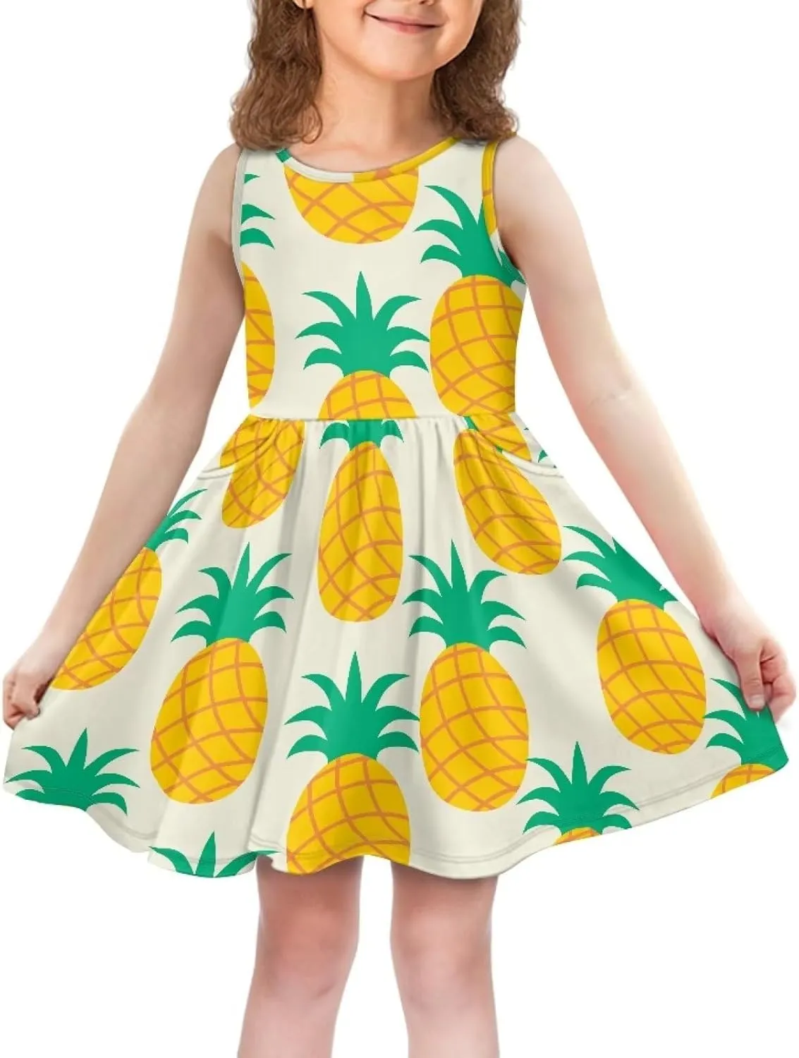Cute Floral Sundress for Girls Comfy Soft Swing Loose Fit Sleeveless Summer Dress with Pockets