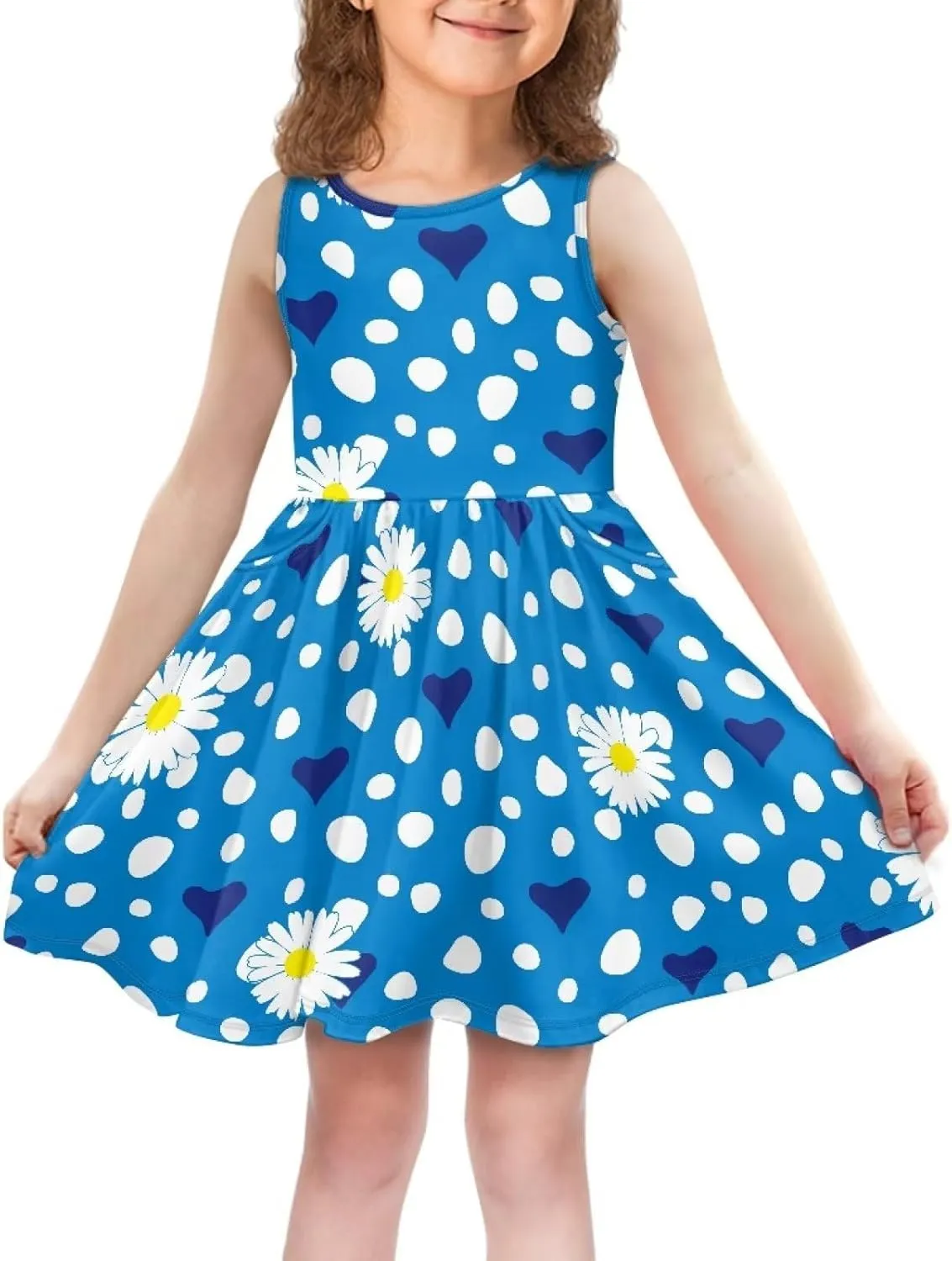 Cute Floral Sundress for Girls Comfy Soft Swing Loose Fit Sleeveless Summer Dress with Pockets
