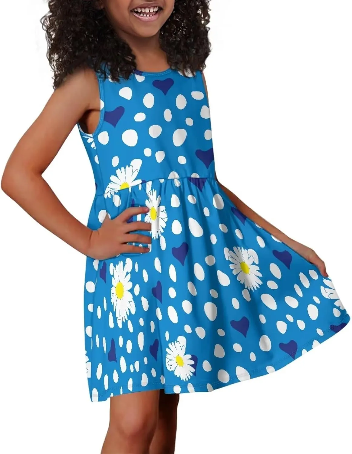 Cute Floral Sundress for Girls Comfy Soft Swing Loose Fit Sleeveless Summer Dress with Pockets