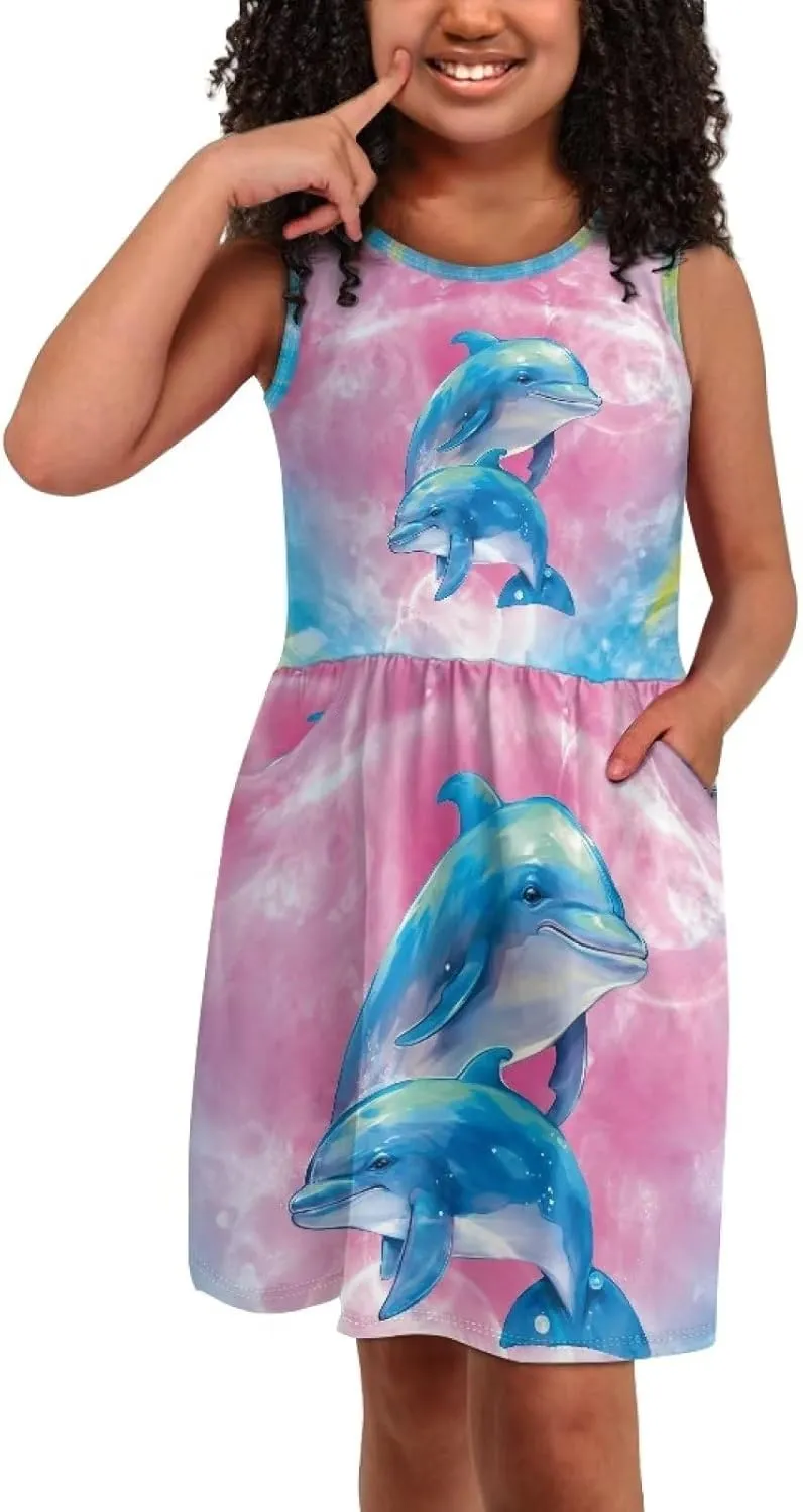 Cute Floral Sundress for Girls Comfy Soft Swing Loose Fit Sleeveless Summer Dress with Pockets