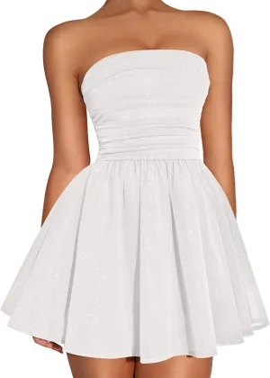 DAAWENXI Women's Sexy Strapless Mini Dress Sequin Ruched Bow Graduation Party Prom Short Dresses