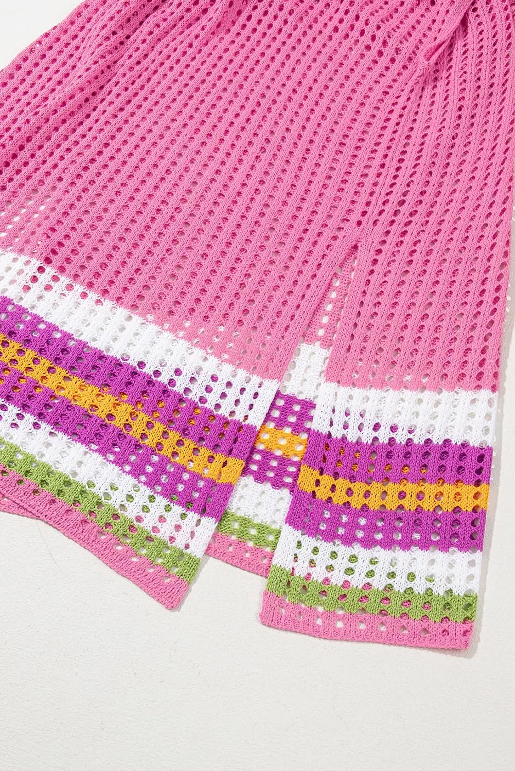 Dokotoo Women's Swimwear Beach Bikini Swimsuit Color Block Cover-ups Crochet Striped Side Split Mini Dress