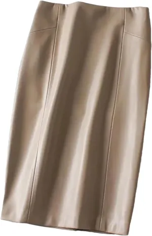 Dvbfufv Women Sexy Soft PU Leather Pencil Midi Skirt Autumn Ladies Slit Faux Leather Pencil Skirt
