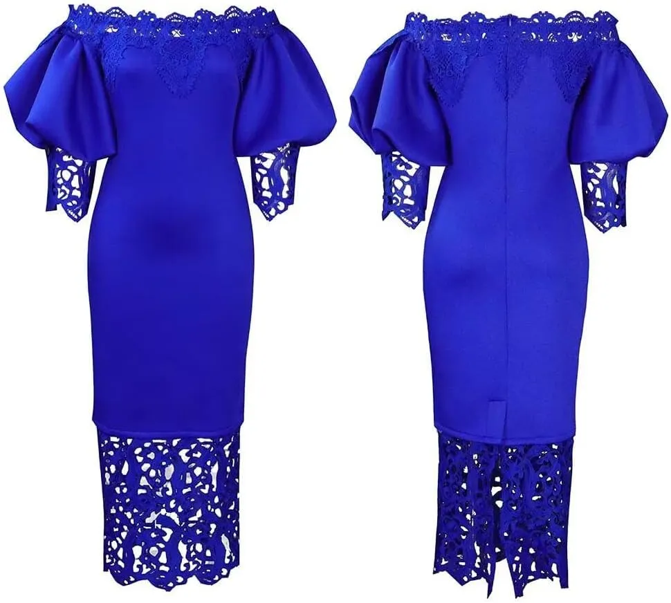 Elegant Sexy Floral Lace Off Shoulder Evening Gown Party Bodycon Midi Dress