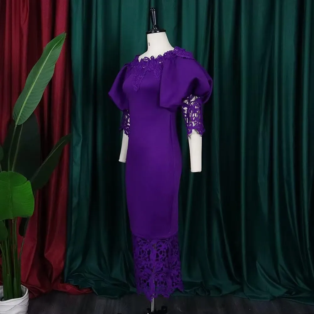 Elegant Sexy Floral Lace Off Shoulder Evening Gown Party Bodycon Midi Dress