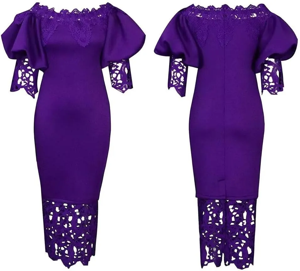 Elegant Sexy Floral Lace Off Shoulder Evening Gown Party Bodycon Midi Dress