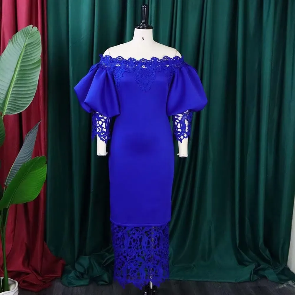 Elegant Sexy Floral Lace Off Shoulder Evening Gown Party Bodycon Midi Dress