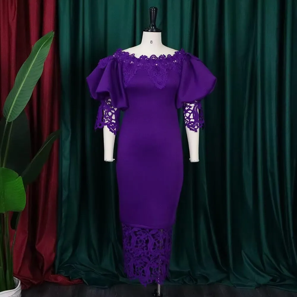 Elegant Sexy Floral Lace Off Shoulder Evening Gown Party Bodycon Midi Dress