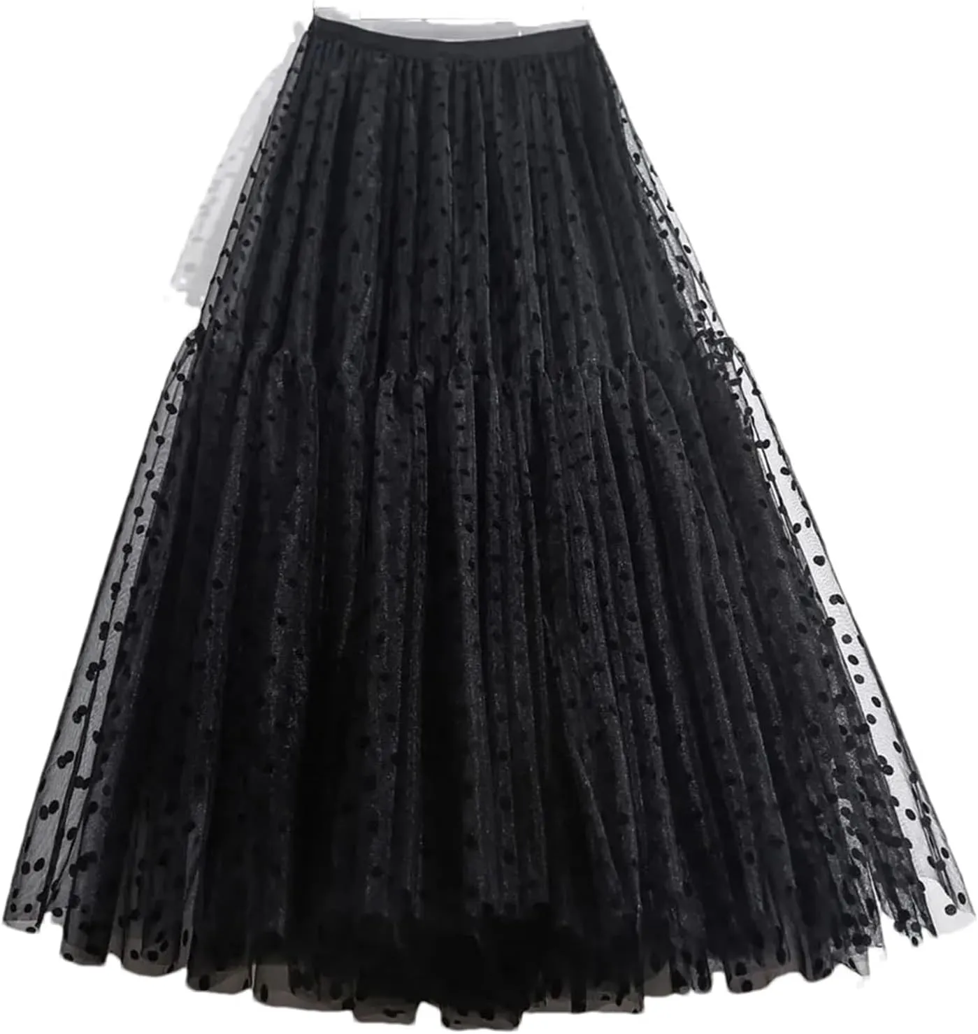 Elegant Women Polka Dot Tulle Skirts Casual Mesh Elastic High Waist A-Line Skirt Party Midi Pleated Skirt
