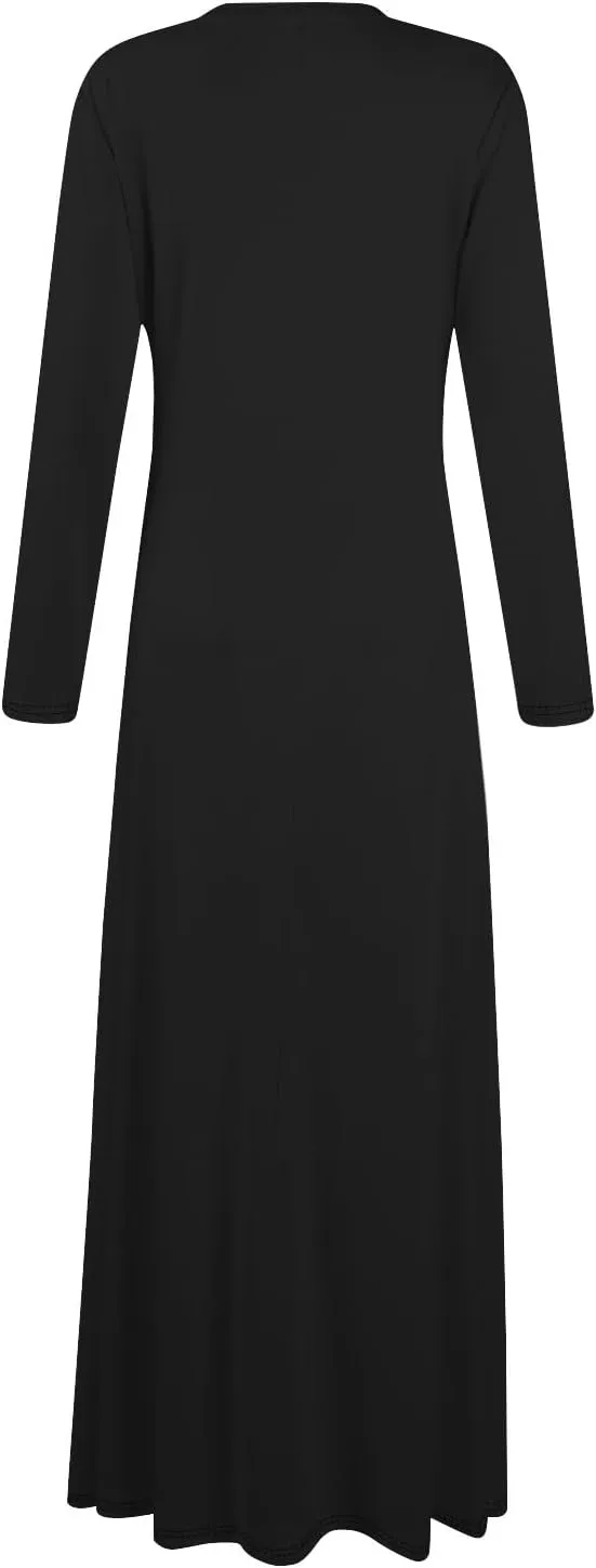 Elegant Women's Long Sleeve V-Neck Maxi Dress, Casual Loose Fit, Soft Red Fabric, Perfect for Summer Outfits