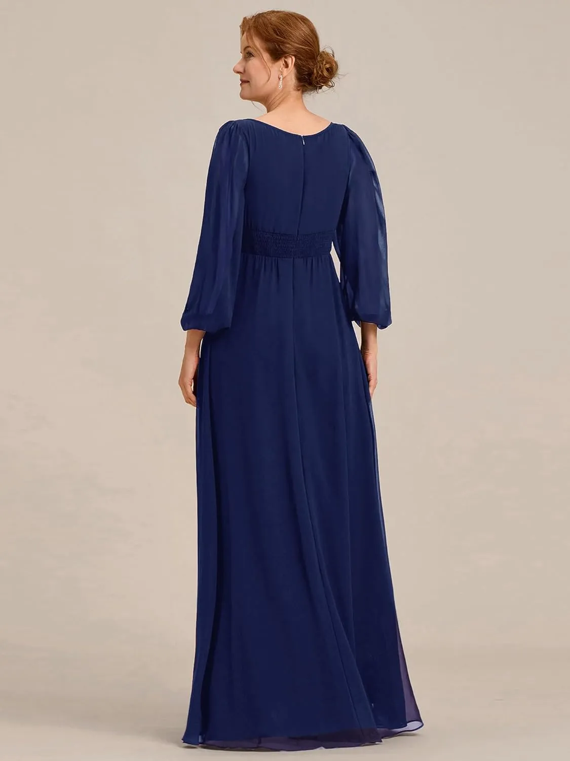Ever-Pretty Classic Round Neck Long Sleeves Empire Waist Floor Length Chiffon Mother of The Bride Dresses 0106B-PH