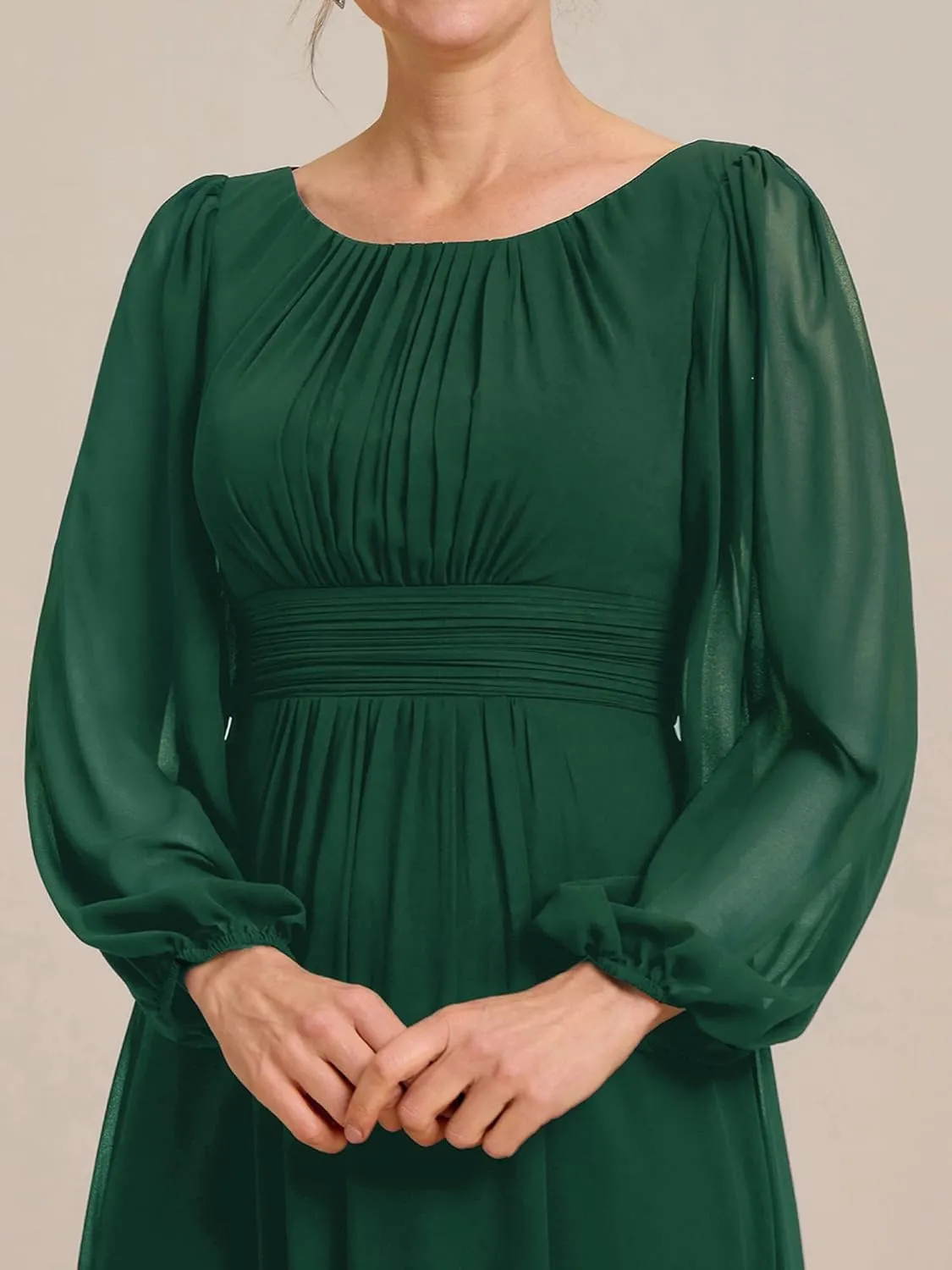Ever-Pretty Classic Round Neck Long Sleeves Empire Waist Floor Length Chiffon Mother of The Bride Dresses 0106B-PH