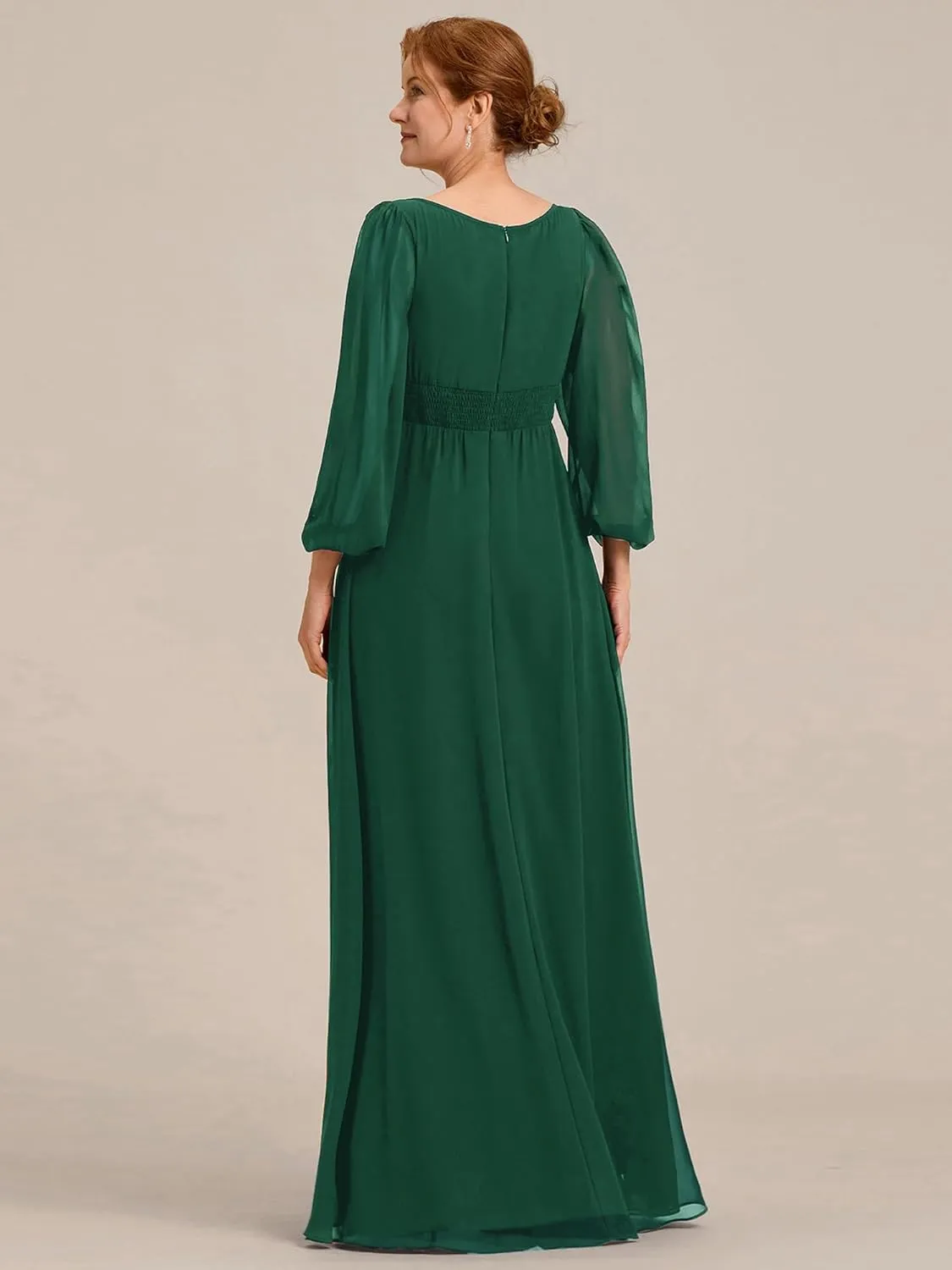 Ever-Pretty Classic Round Neck Long Sleeves Empire Waist Floor Length Chiffon Mother of The Bride Dresses 0106B-PH