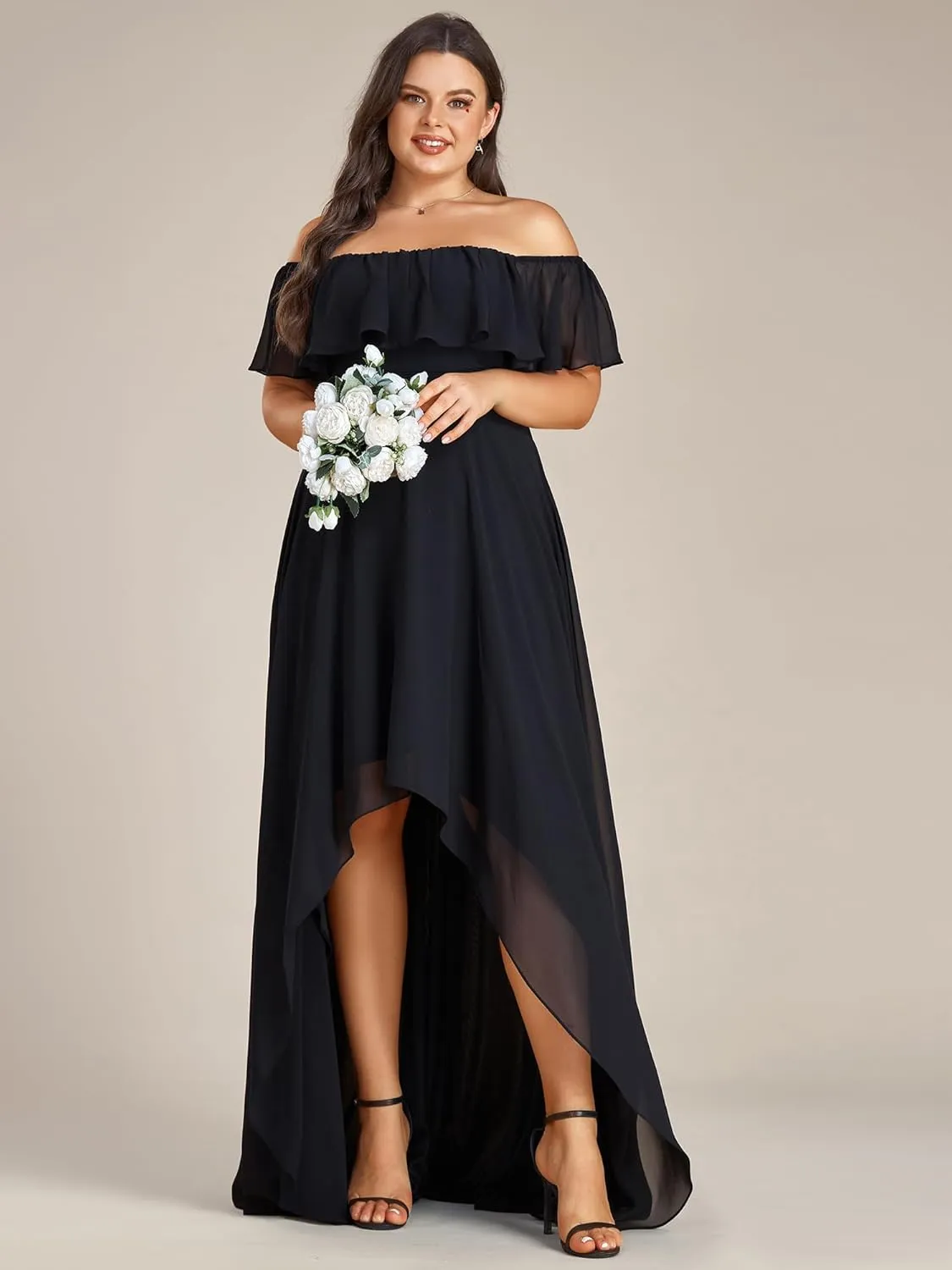 Ever-Pretty Plus Women's Off Shoulder Ruffle Sleeve High Low A Line Curve Long Bridesmaid Dresses 01736-DA
