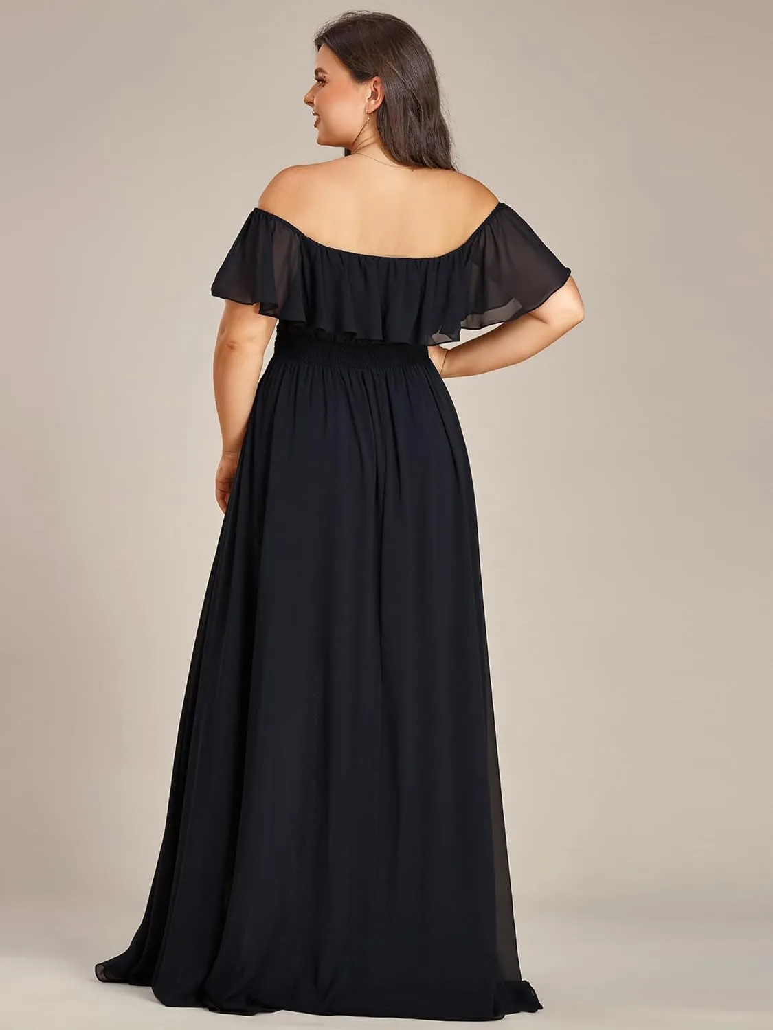 Ever-Pretty Plus Women's Off Shoulder Ruffle Sleeve High Low A Line Curve Long Bridesmaid Dresses 01736-DA