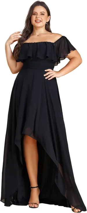 Ever-Pretty Plus Women's Off Shoulder Ruffle Sleeve High Low A Line Curve Long Bridesmaid Dresses 01736-DA