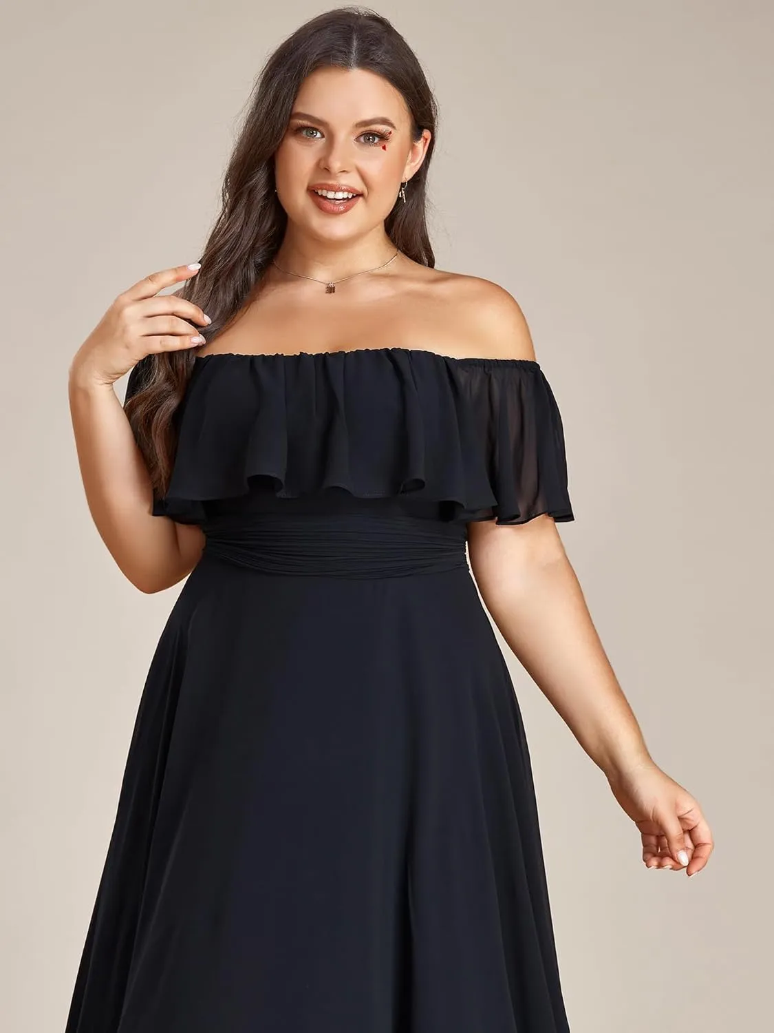 Ever-Pretty Plus Women's Off Shoulder Ruffle Sleeve High Low A Line Curve Long Bridesmaid Dresses 01736-DA