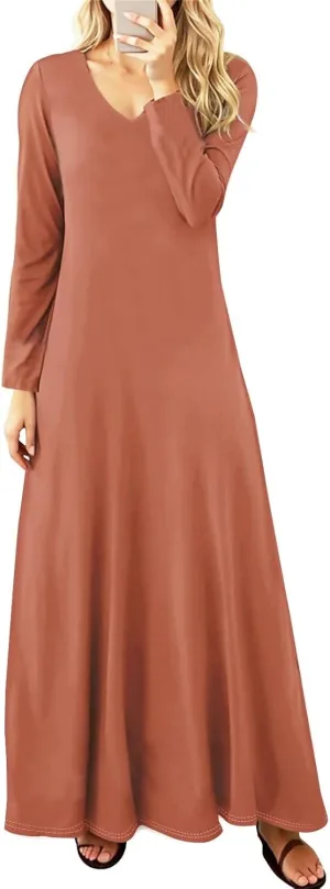 Fall Winter Long Sleeve Formal Maxi Dresses for Women Plus Size Casual Vintage Elegant Wedding Guest Long Dress