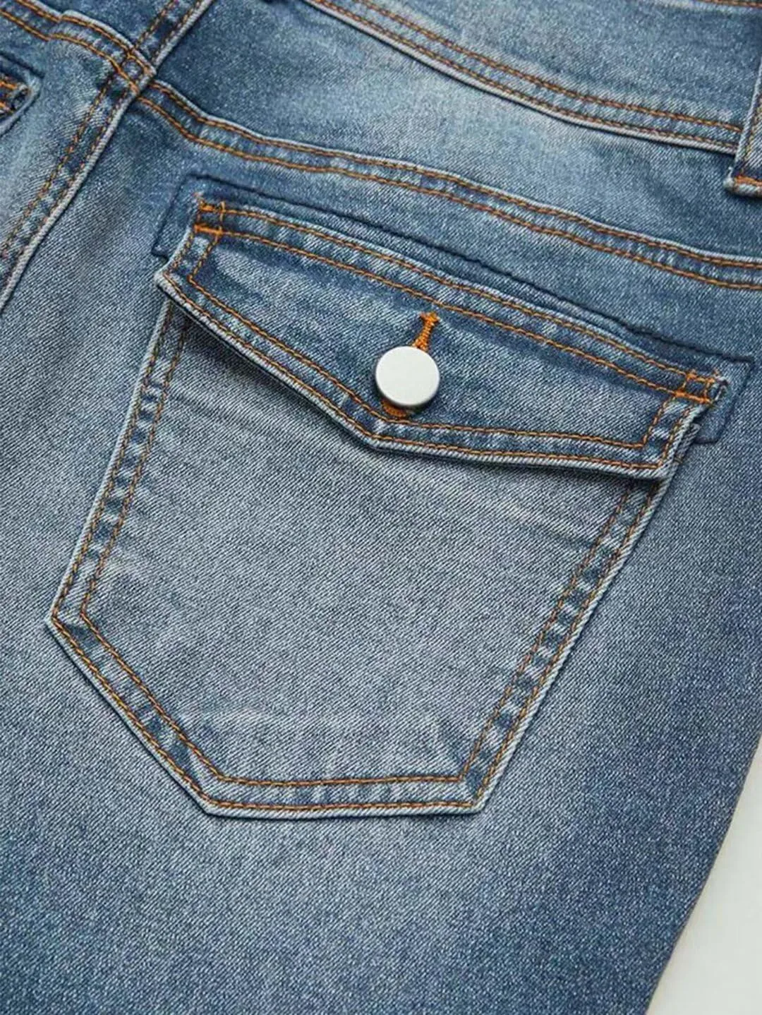 Flamingals Straight Leg Jeans for Women Stretchy Mid Waist Double Button Wash Solid Skinny Jean