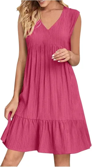 Floral Dress for Women,My ordersrecent Orders Placed by me Promo Code Sleeveless V Neck Mini Dresses Casual Vacation Ruffle A Line Swing Sundress pallets of Returned Items for Sale Hot Pink Small