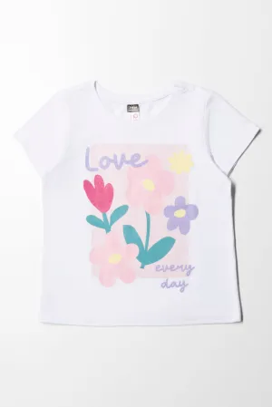 Floral Placement Basic T-Shirt White