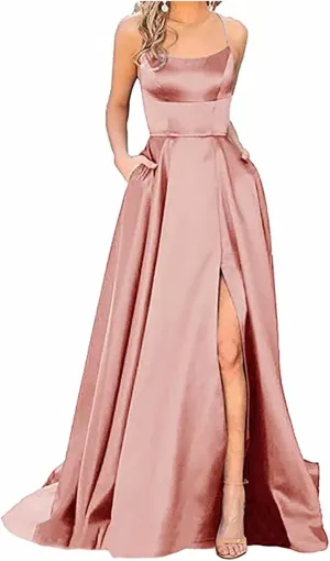 Formal Dresses for Women Sleeveless Spaghetti Strap Side Slit Long Prom Dress Elegant Cocktail Party Maxi Dresses Eveing Gown