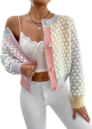 GORGLITTER Women's Button Up Colorful Cropped Cardigan Sweater Cute Trendy 2025 Knit Tweed Jacket