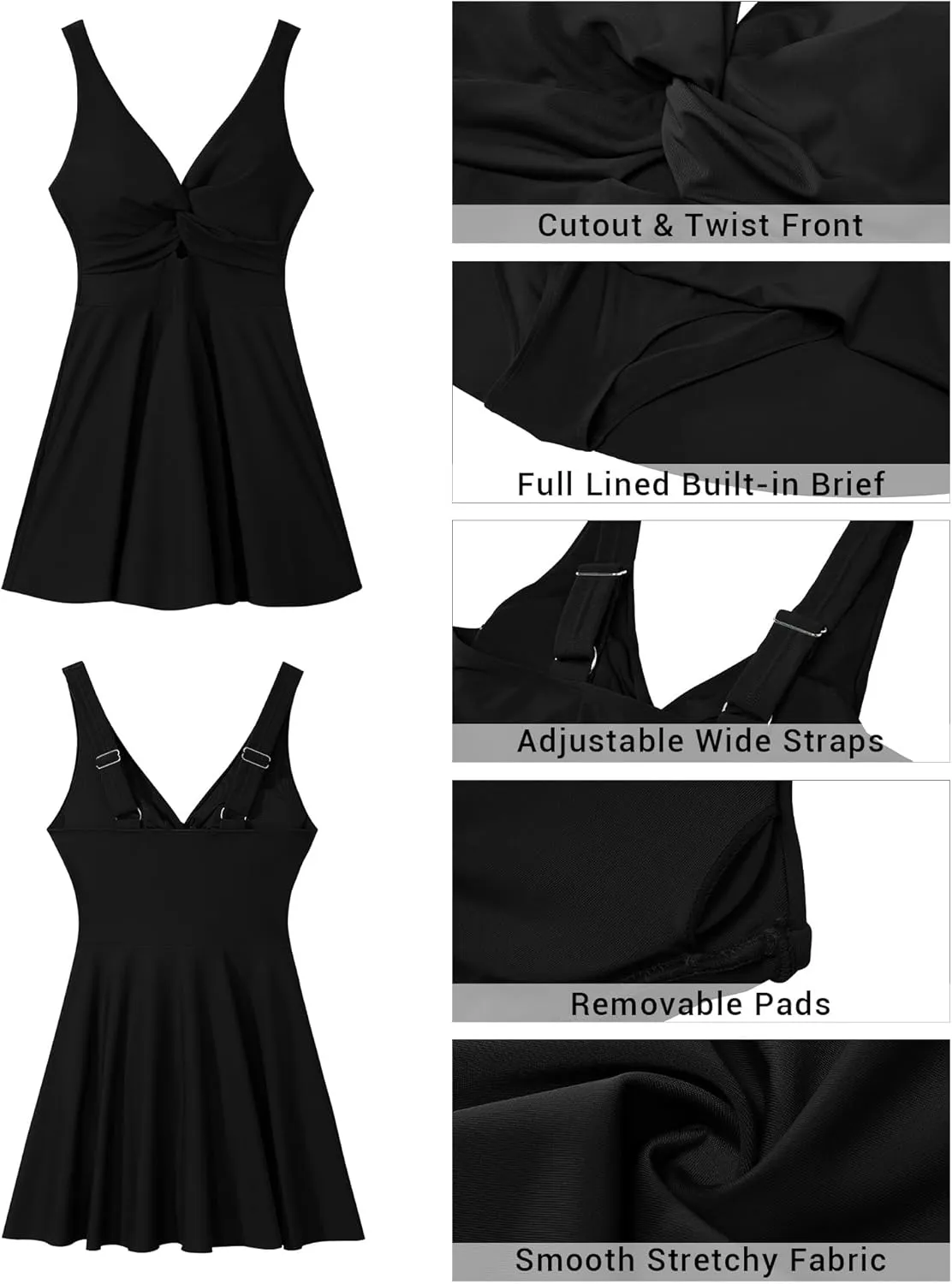 GRAPENT Women's Swim Dress One Piece Swimsuit with Skirt Modest Cut Out Padded Twist Bathing Suits Swimwear Swimdress