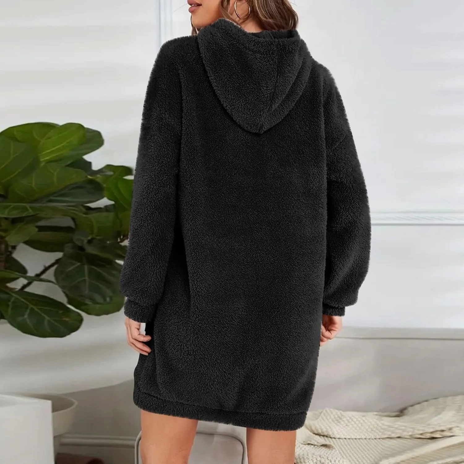 Gumipy Women Oversized Sweatshirt Dress Fuzzy Fleece Hoodie Dress Soft Hooded Long Sleeve Dress Casual Winter Dresses
