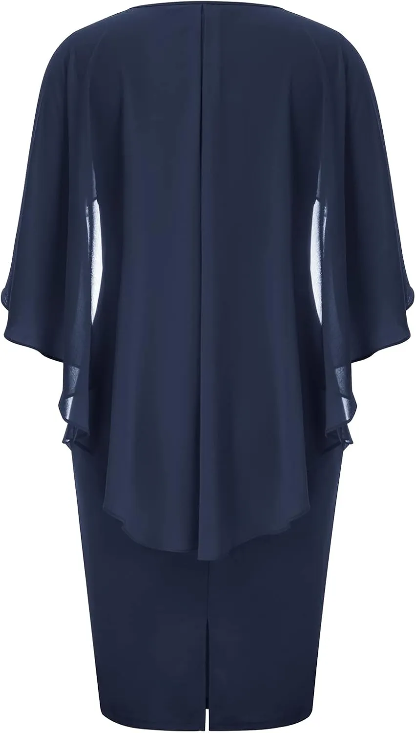 Hanna Nikole Women's Plus Size Chiffon Ruffle Flattering Cape Sleeve Bodycon Pencil Dress