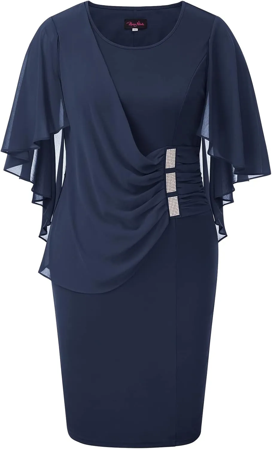 Hanna Nikole Women's Plus Size Chiffon Ruffle Flattering Cape Sleeve Bodycon Pencil Dress
