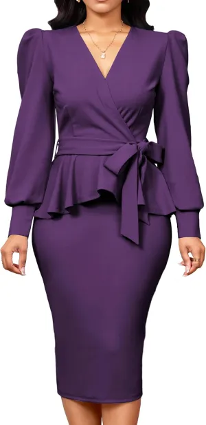 IbuduSexy Church Dresses for Women Elegant Sexy Business Outfits for Women Solid Color Pencil Dress for Women