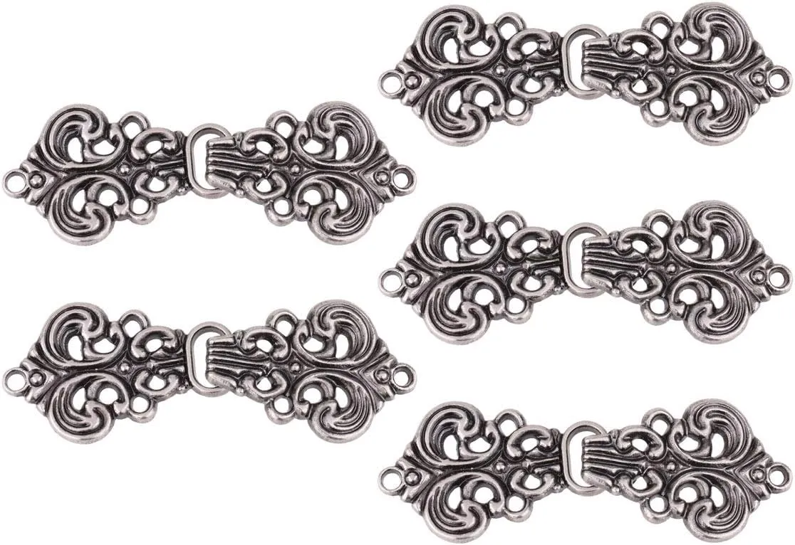 iEFiEL 5 Pairs Elegant Swirl Flower Cardigan Clip Sew on Fasteners Clasp Closure Buttons for Cape Cloak Shawl Cheongsam