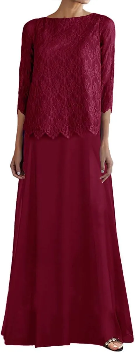 JAEDEN Mother of The Bride Lace Dresses - Long Sleeves Formal Evening Gowns Chiffon