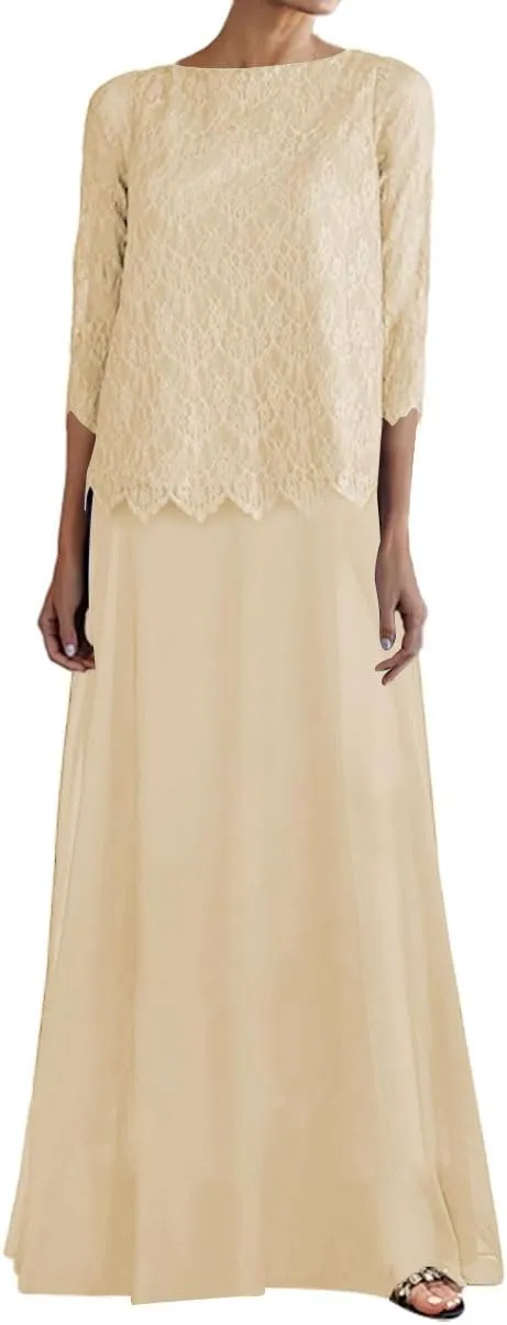 JAEDEN Mother of The Bride Lace Dresses - Long Sleeves Formal Evening Gowns Chiffon