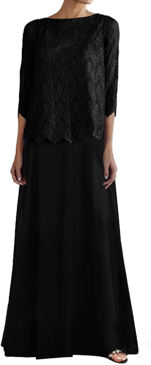 JAEDEN Mother of The Bride Lace Dresses - Long Sleeves Formal Evening Gowns Chiffon