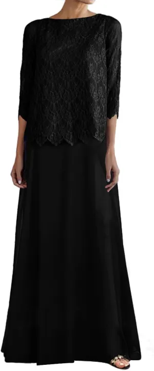 JAEDEN Mother of The Bride Lace Dresses - Long Sleeves Formal Evening Gowns Chiffon