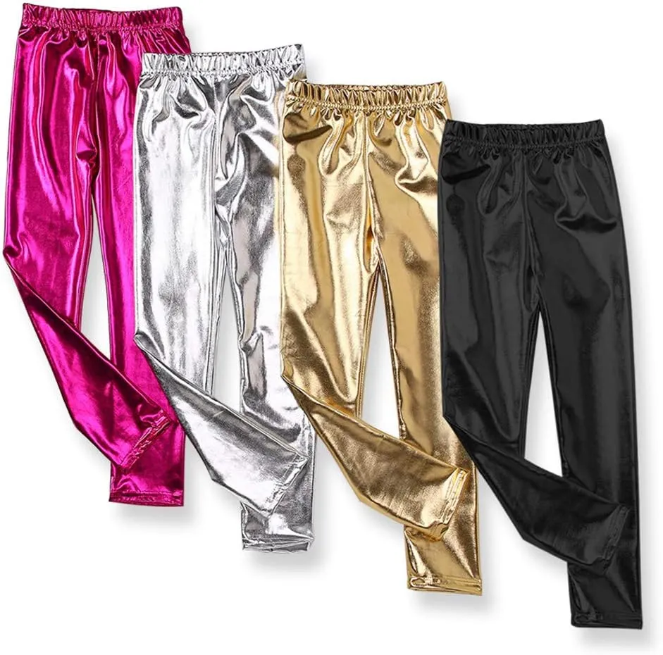 Kids Toddler Girls Faux Leather Pants Shiny Strech Leggings Tights