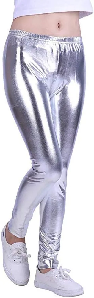 Kids Toddler Girls Faux Leather Pants Shiny Strech Leggings Tights