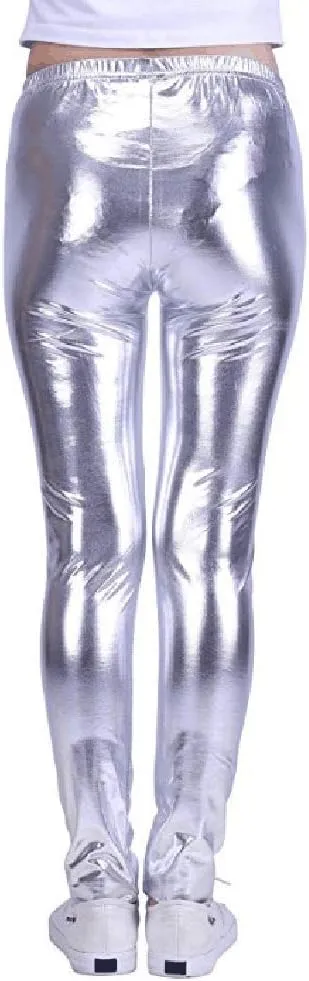 Kids Toddler Girls Faux Leather Pants Shiny Strech Leggings Tights