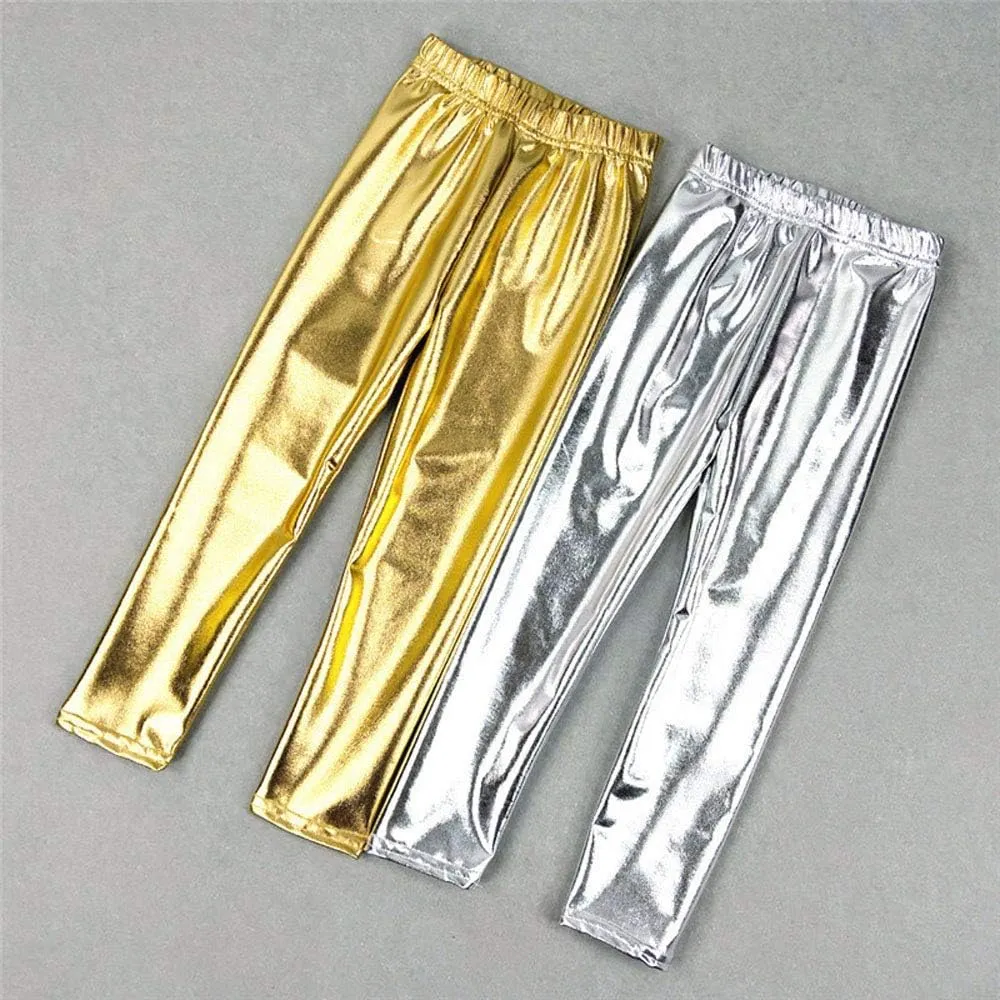 Kids Toddler Girls Faux Leather Pants Shiny Strech Leggings Tights